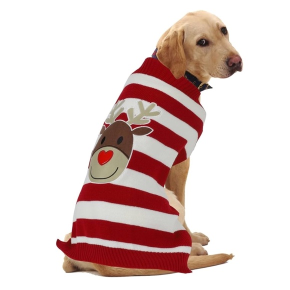 Christmas dog reindeer Red and White Dog Sweater - Picture 1 of 5